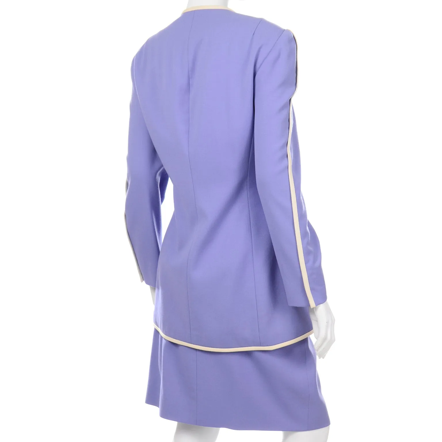 1990s David Hayes Vintage Periwinkle Purple Skirt & Jacket Suit