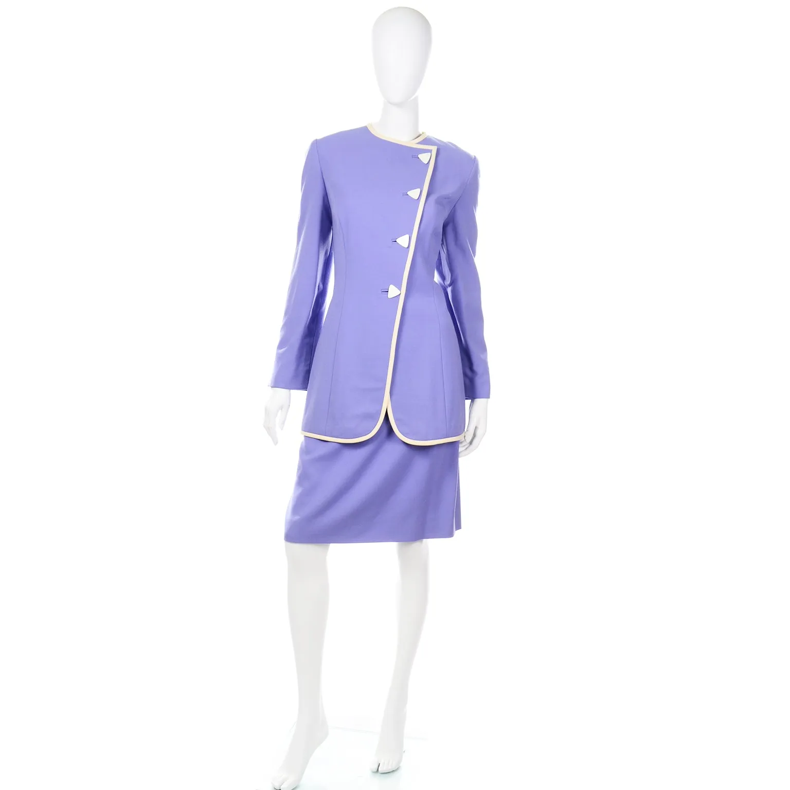 1990s David Hayes Vintage Periwinkle Purple Skirt & Jacket Suit