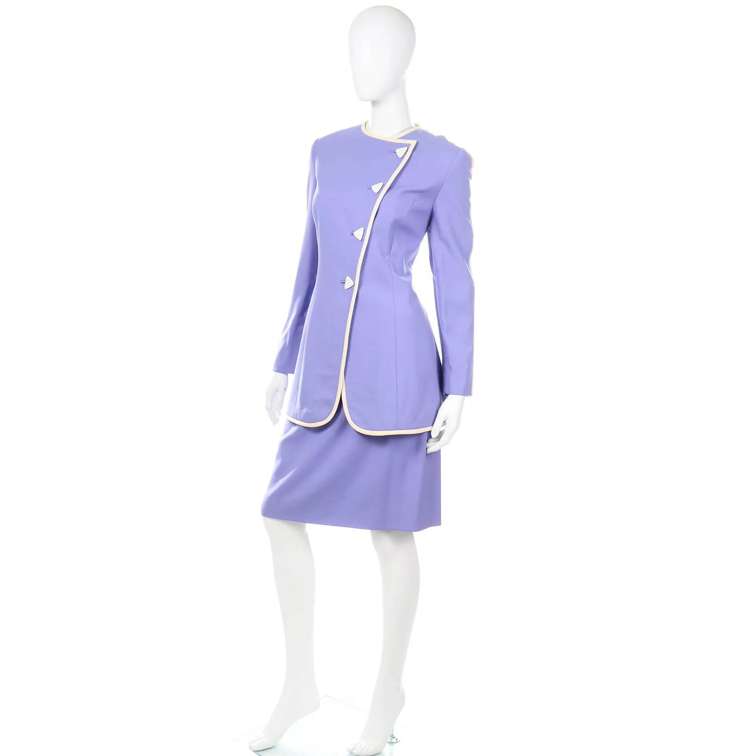 1990s David Hayes Vintage Periwinkle Purple Skirt & Jacket Suit
