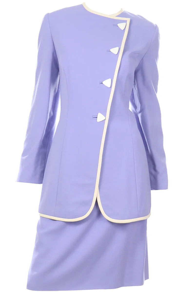 1990s David Hayes Vintage Periwinkle Purple Skirt & Jacket Suit