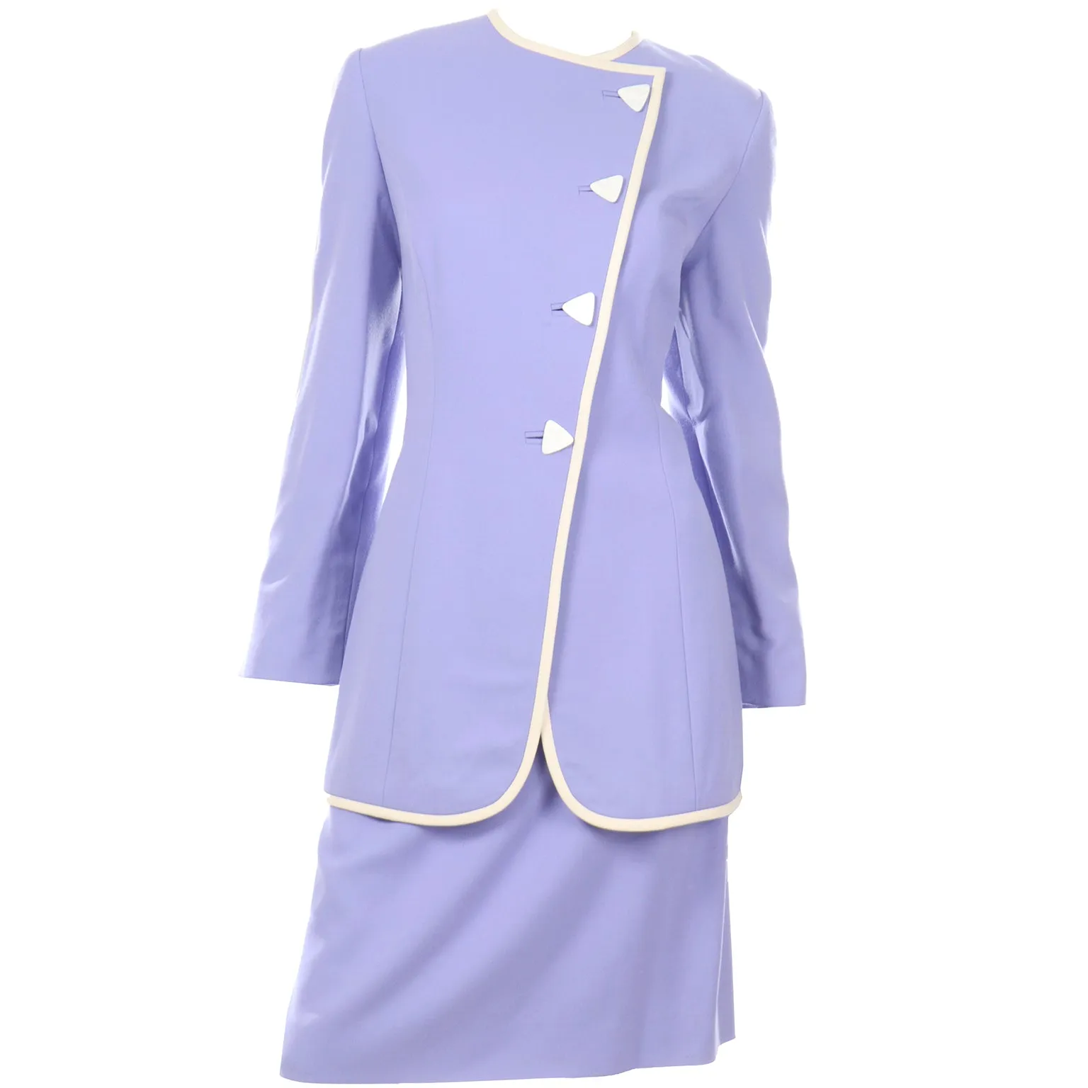 1990s David Hayes Vintage Periwinkle Purple Skirt & Jacket Suit