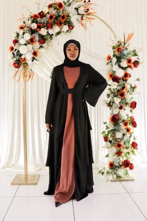 Alessia Chiffon Ruffle Open Abaya- Black