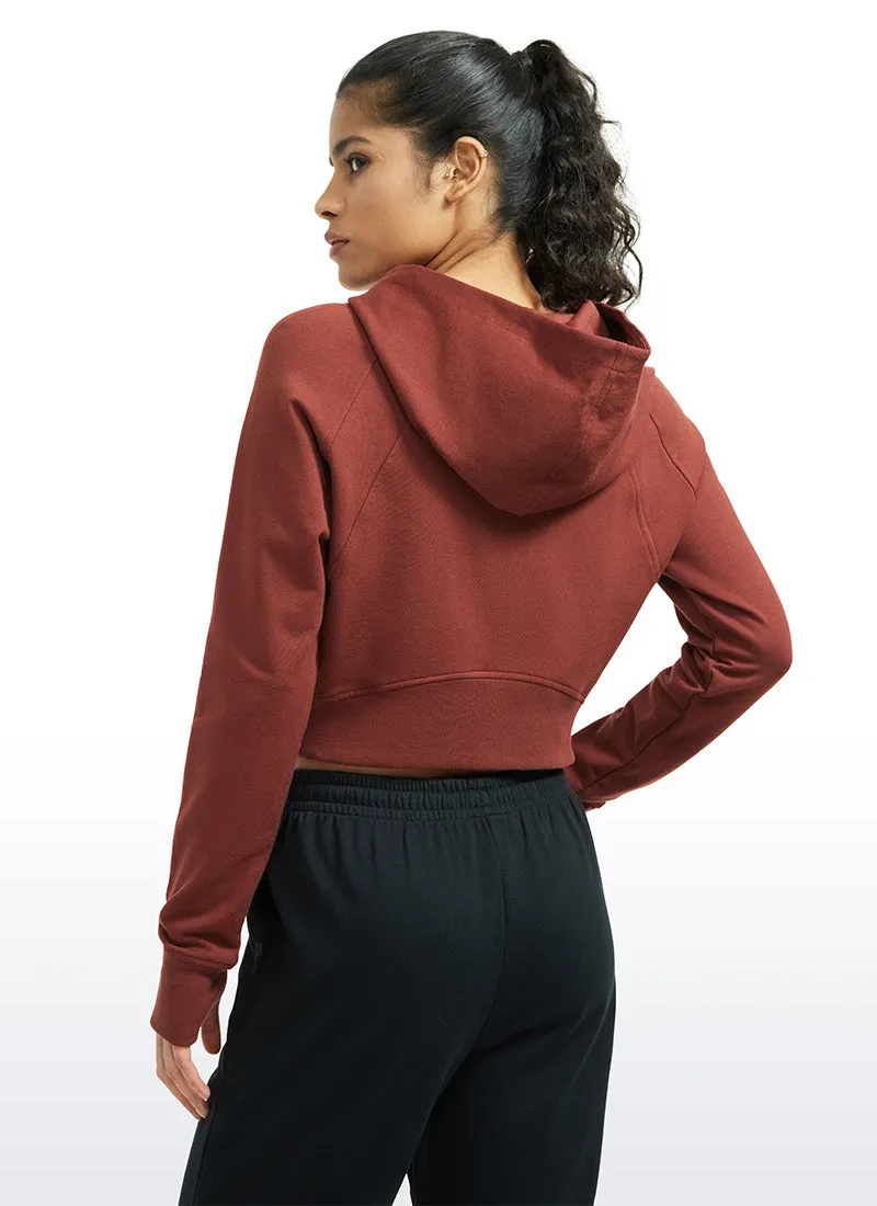 Amenity Cropped Full Zip Hoodies with Thumb Holes