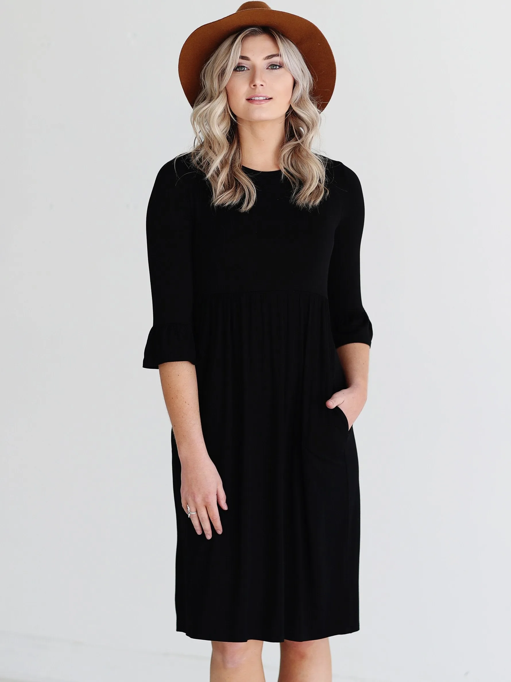 Black DLMN Trumpet Sleeve Dress