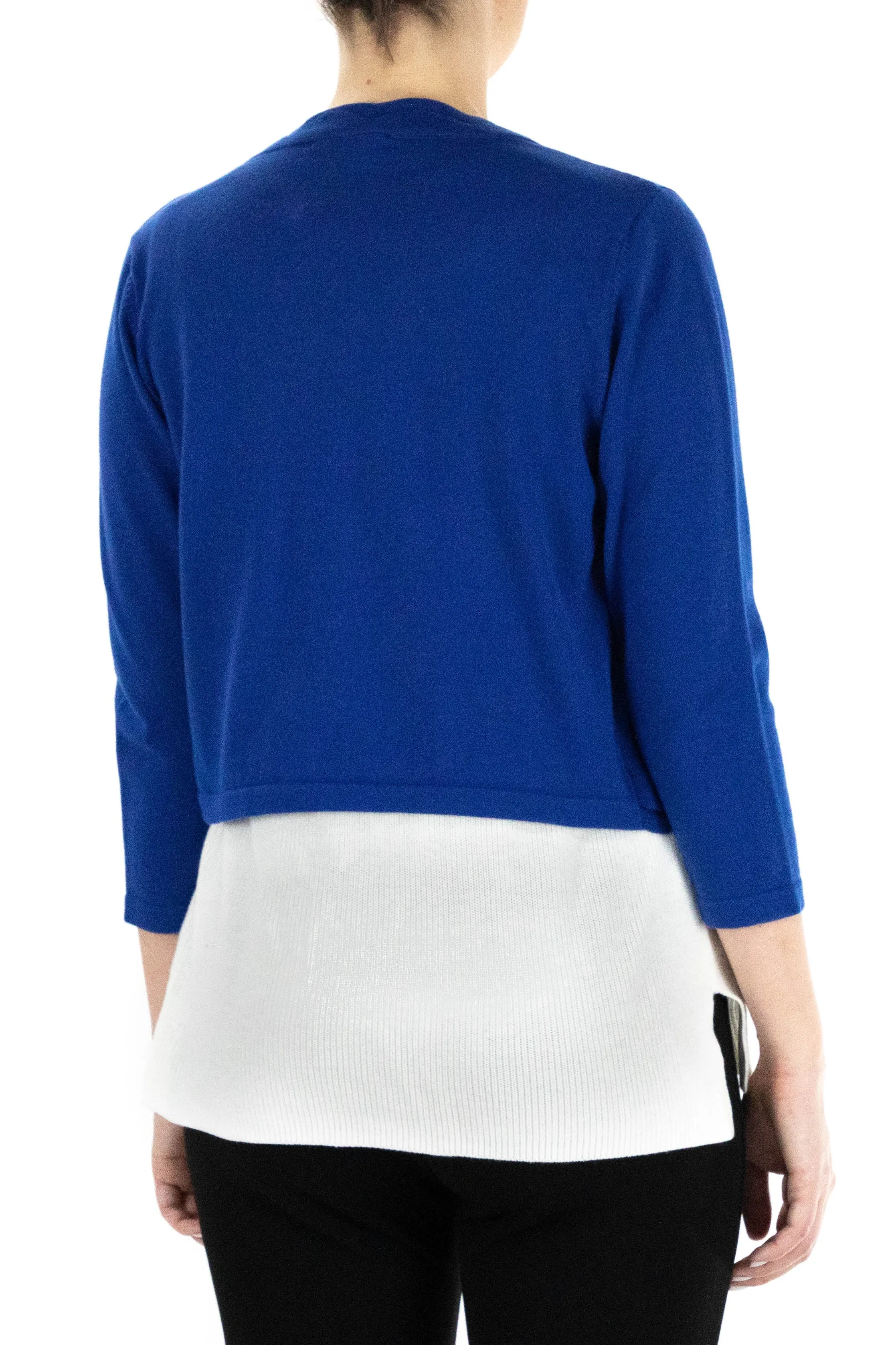 Nina Leonard Scalloped Open Front 3/4 Sleeve Solid Rayon Knit Jacket