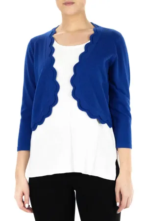 Nina Leonard Scalloped Open Front 3/4 Sleeve Solid Rayon Knit Jacket
