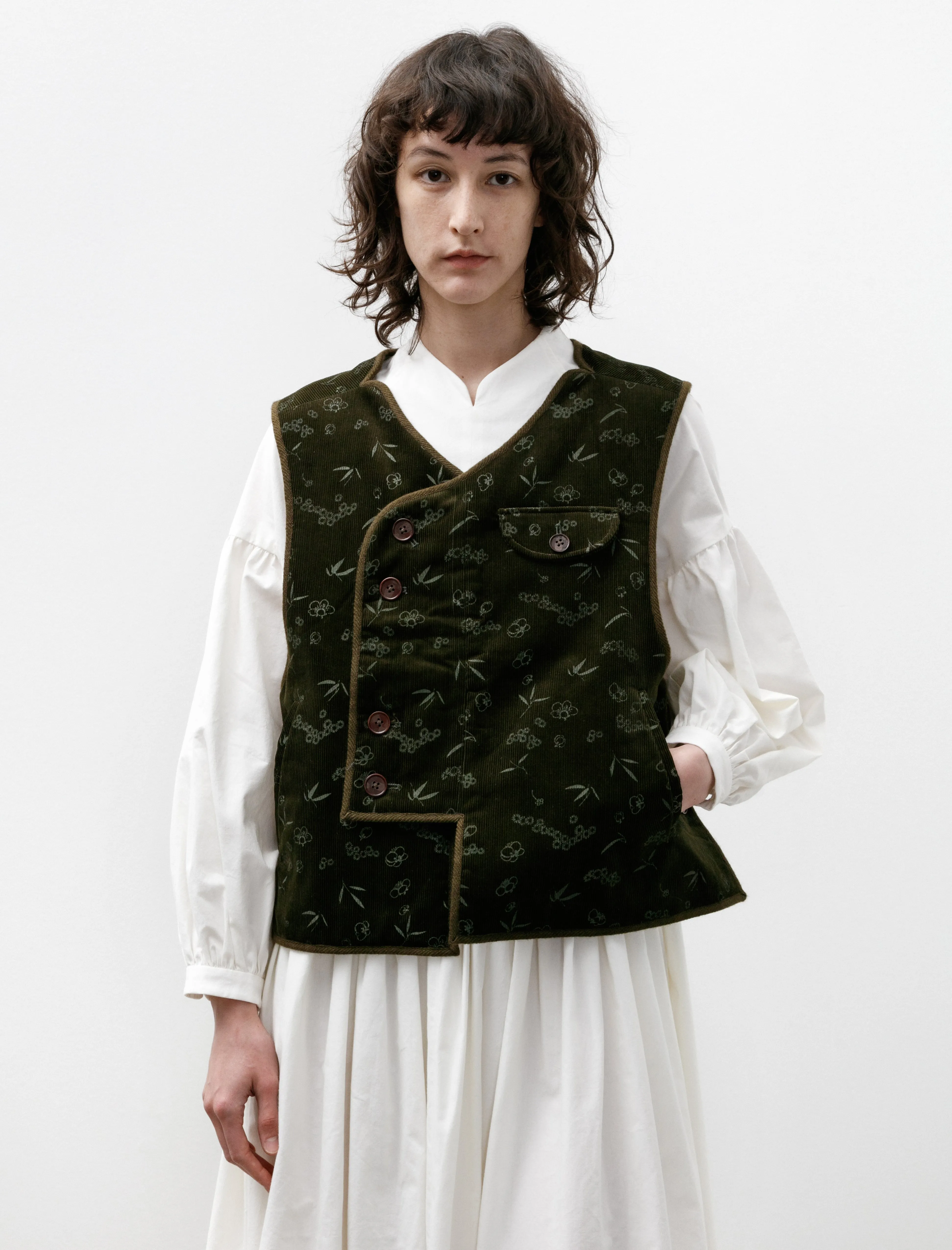 Patchwork Wadded Pipa Vest Olive Print