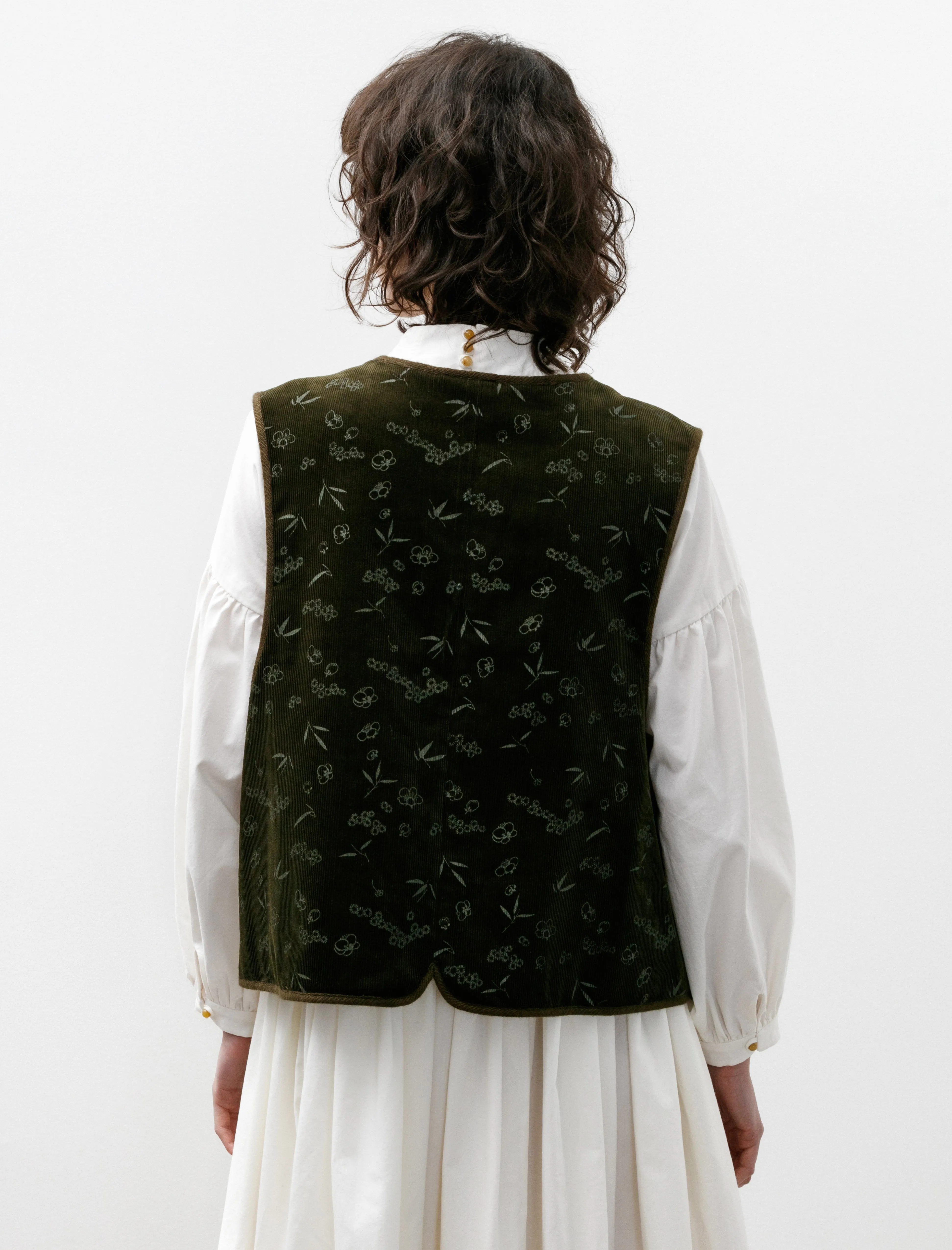 Patchwork Wadded Pipa Vest Olive Print