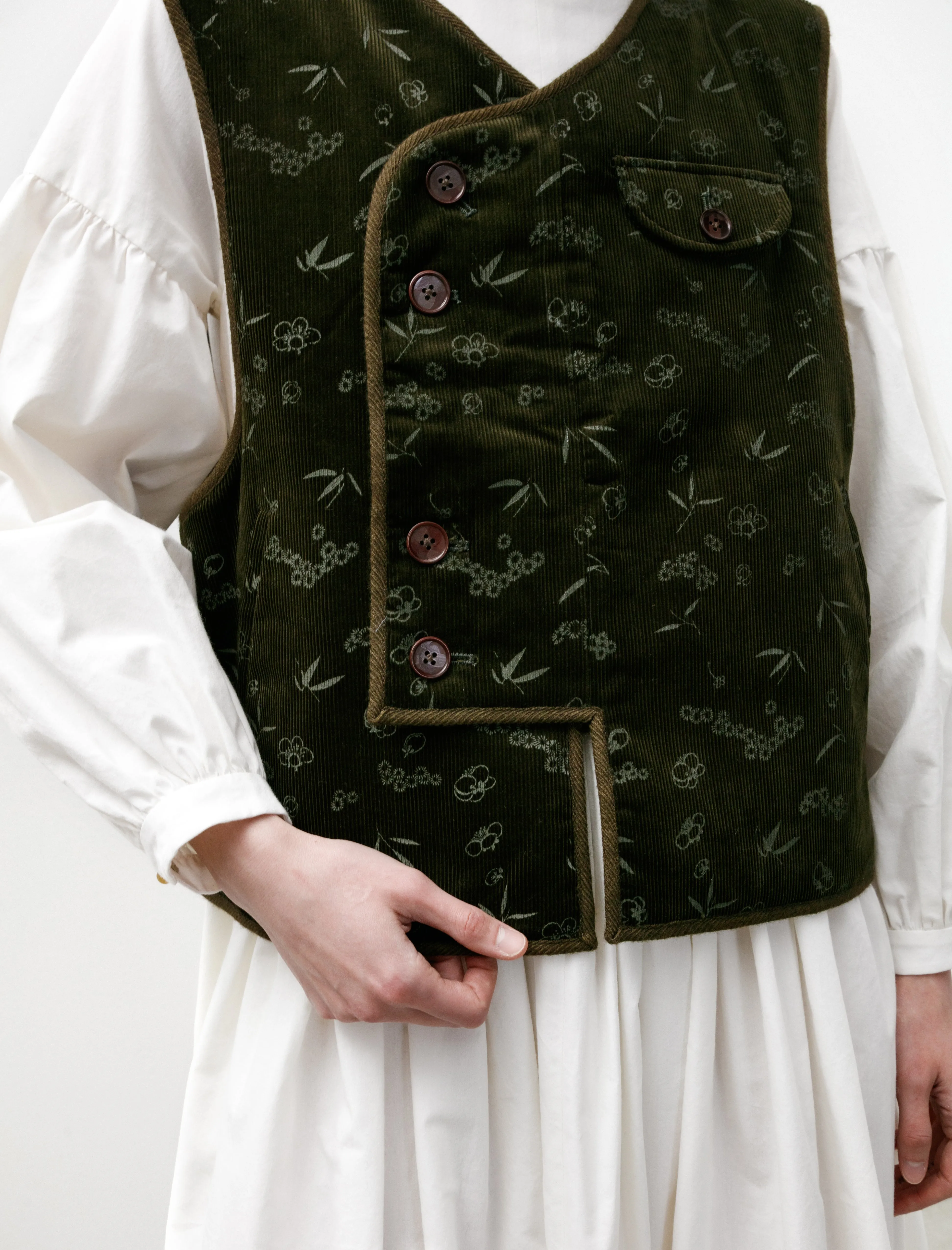 Patchwork Wadded Pipa Vest Olive Print