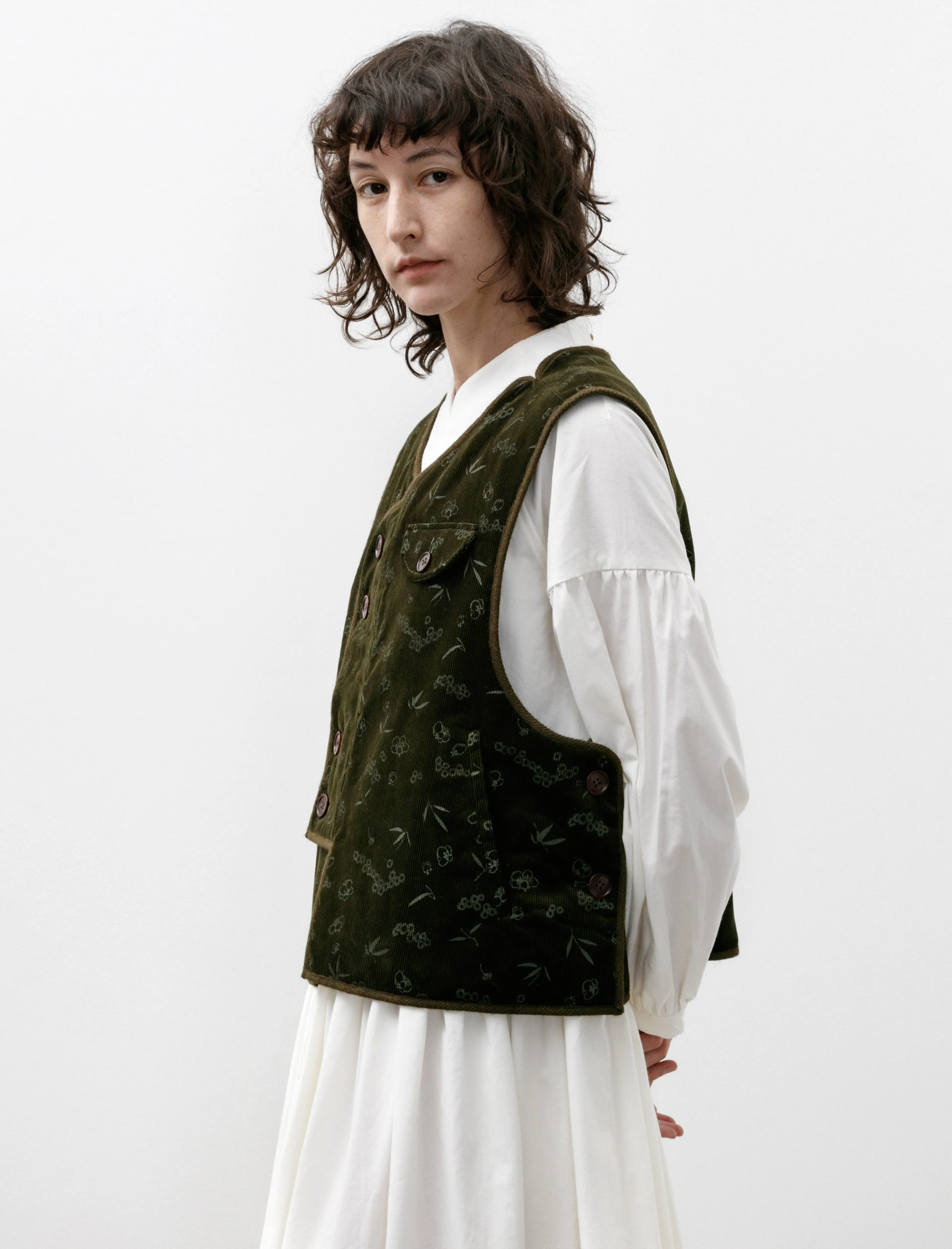 Patchwork Wadded Pipa Vest Olive Print