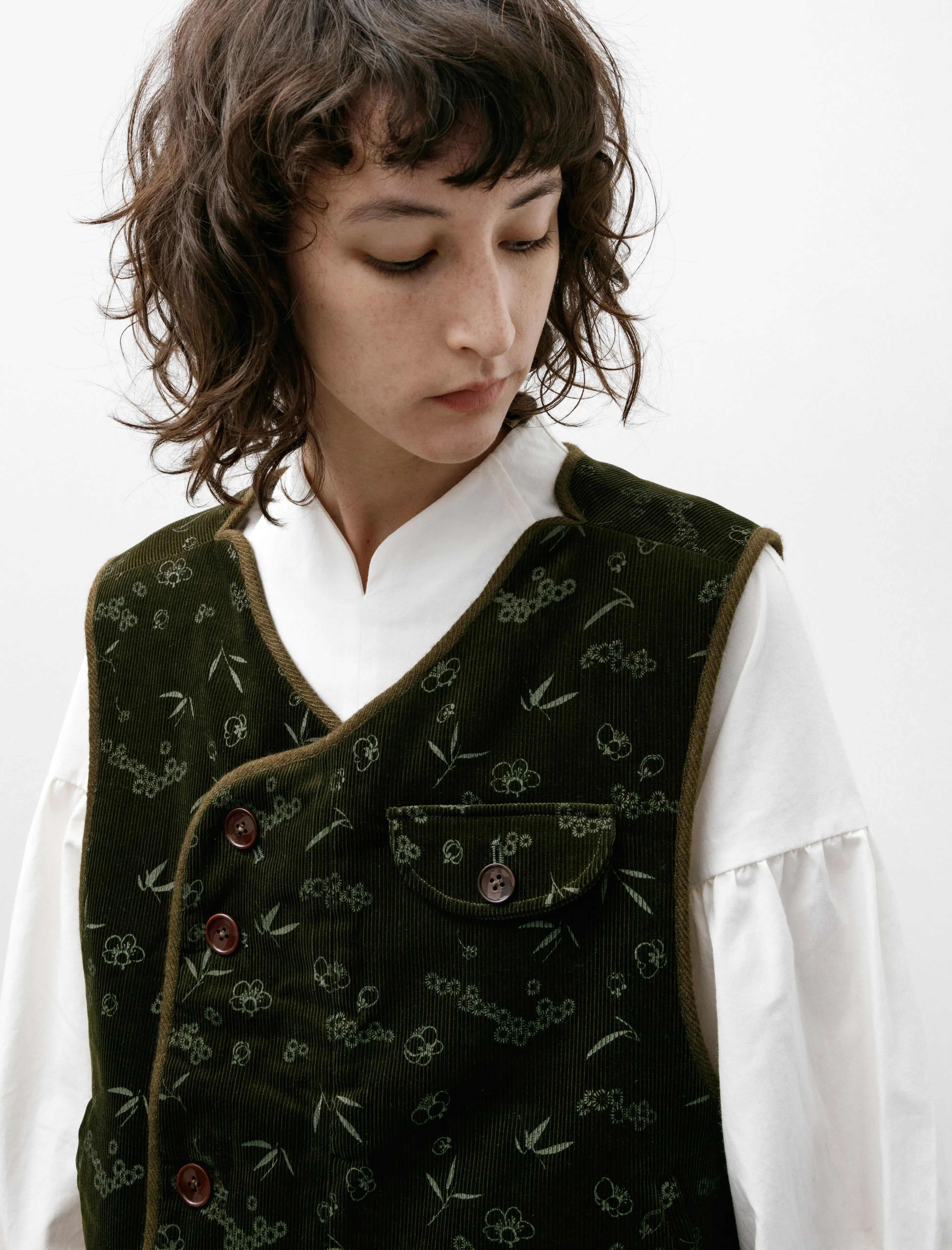 Patchwork Wadded Pipa Vest Olive Print