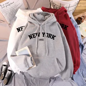 Purpdrank - Female Thicken Warm Hoodies Lady Autumn Tops NEW Sweatshirts Velvet Winter Women's NEW YORK Printing Hooded Hoodies