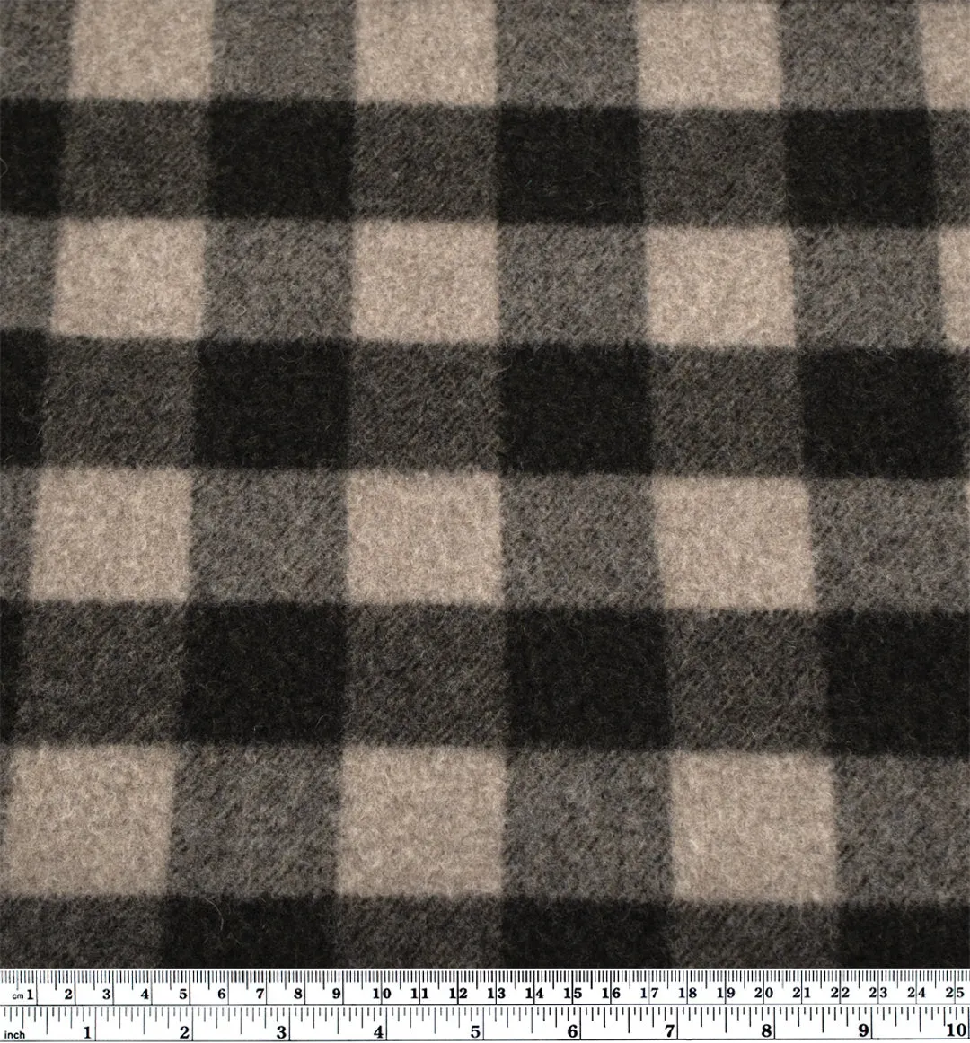 Remnant - 50cm - Deadstock Buffalo Check Recycled Wool Blend Coating - Umber