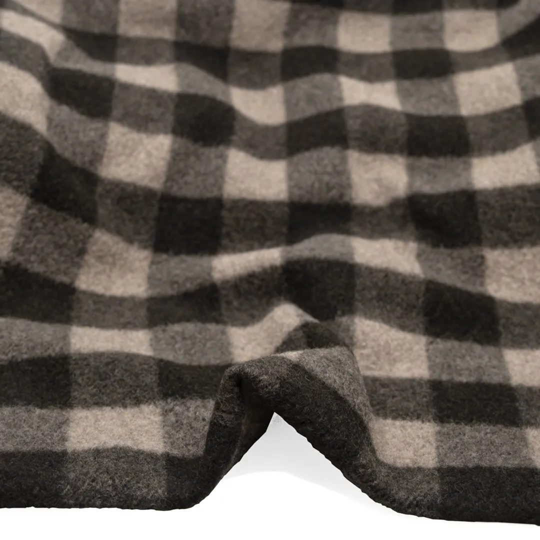 Remnant - 50cm - Deadstock Buffalo Check Recycled Wool Blend Coating - Umber