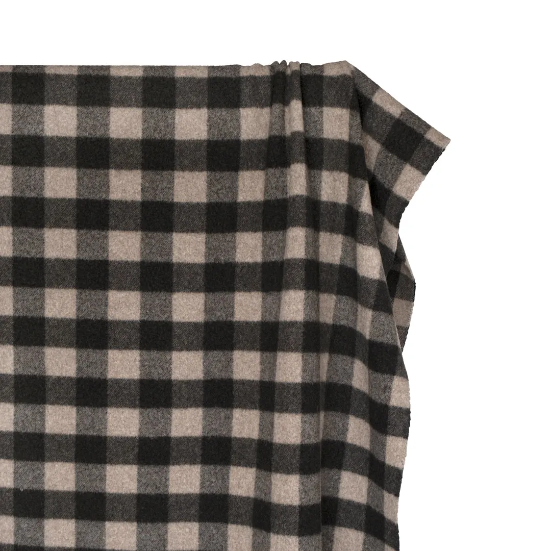 Remnant - 50cm - Deadstock Buffalo Check Recycled Wool Blend Coating - Umber