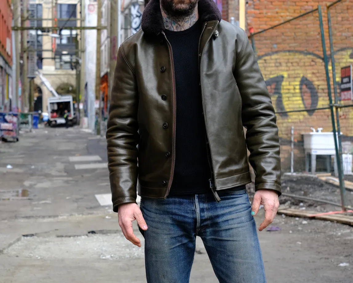 The Shop X Y'2 Leather 1.3mm Olive Eco Horse N1 Deck Jacket