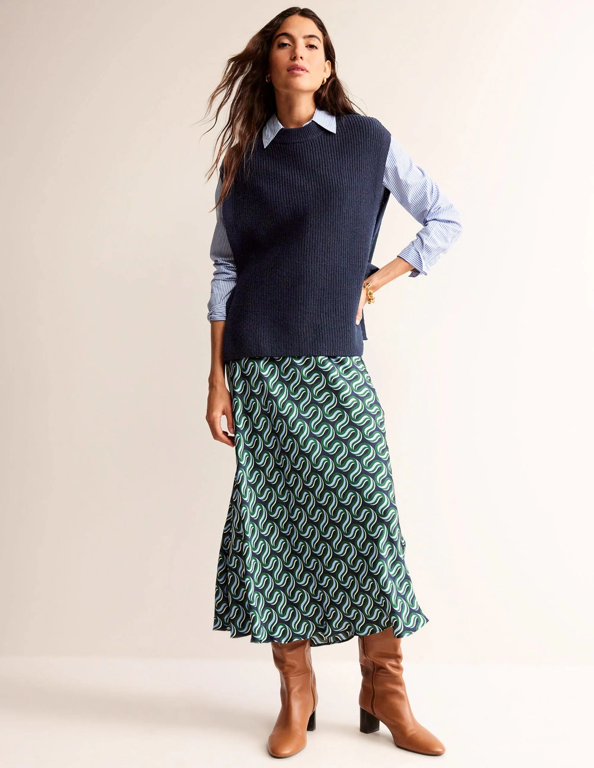 Tie-Side Knitted Tabard-Navy