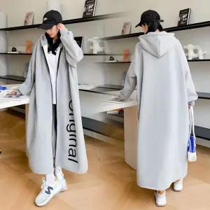 Uniwim Autumn Winter New Women Fleece Thick Long Coats Korean Fashion Casual Loose Long Sleeve Zipper Cardigan Oversized Hooded Dresses