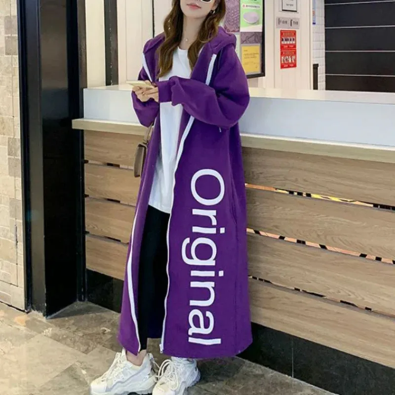 Uniwim Autumn Winter New Women Fleece Thick Long Coats Korean Fashion Casual Loose Long Sleeve Zipper Cardigan Oversized Hooded Dresses