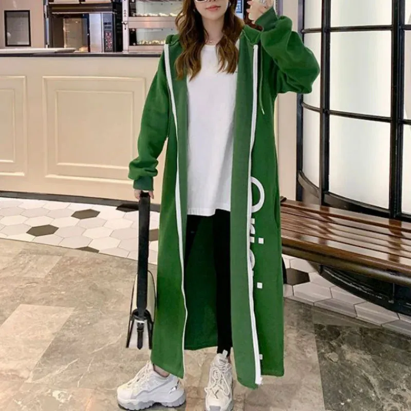 Uniwim Autumn Winter New Women Fleece Thick Long Coats Korean Fashion Casual Loose Long Sleeve Zipper Cardigan Oversized Hooded Dresses