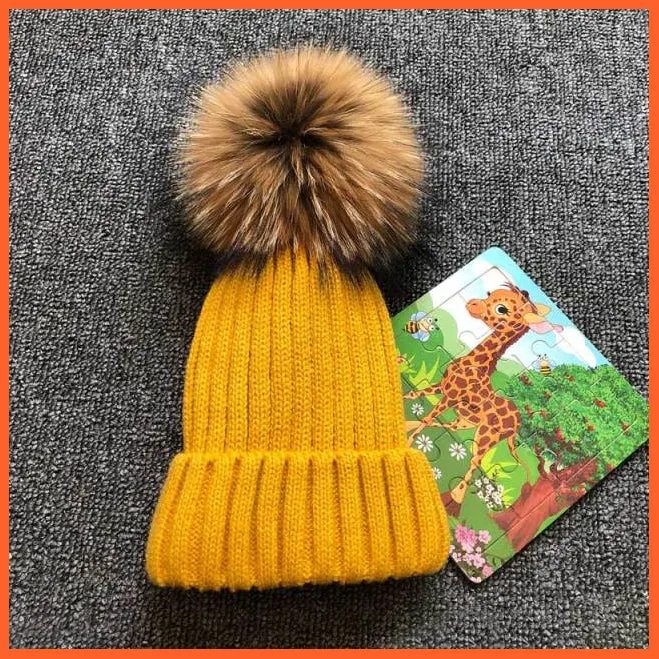 Winter Brand Kids Fur Pom Poms Hats |  Winter Hat For Women Hat Knitted Beanies Cap Hat Thick Women Skullies Beanies
