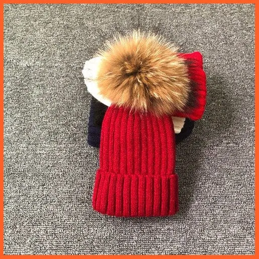 Winter Brand Kids Fur Pom Poms Hats |  Winter Hat For Women Hat Knitted Beanies Cap Hat Thick Women Skullies Beanies