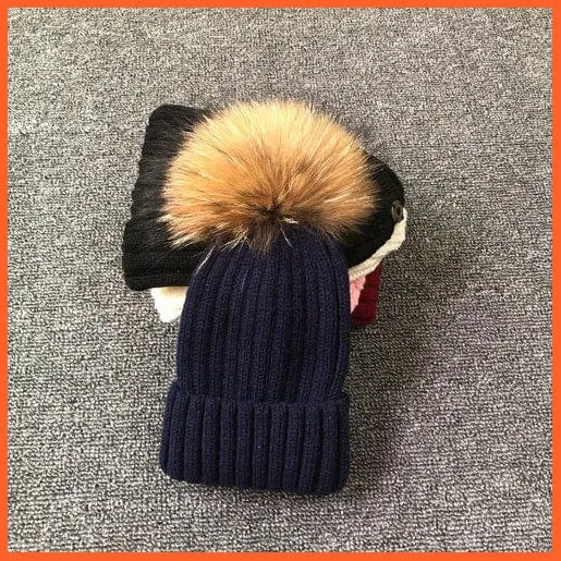 Winter Brand Kids Fur Pom Poms Hats |  Winter Hat For Women Hat Knitted Beanies Cap Hat Thick Women Skullies Beanies