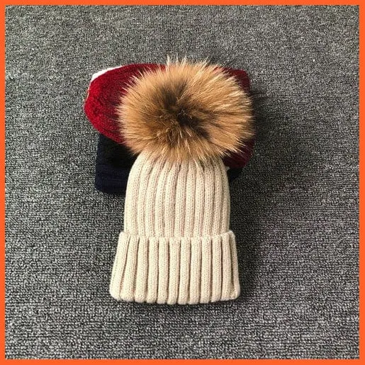 Winter Brand Kids Fur Pom Poms Hats |  Winter Hat For Women Hat Knitted Beanies Cap Hat Thick Women Skullies Beanies