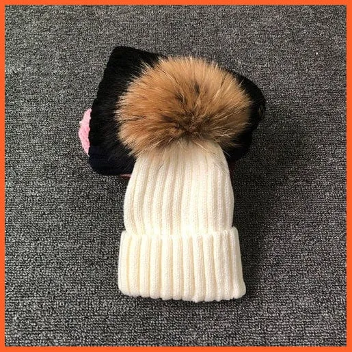 Winter Brand Kids Fur Pom Poms Hats |  Winter Hat For Women Hat Knitted Beanies Cap Hat Thick Women Skullies Beanies