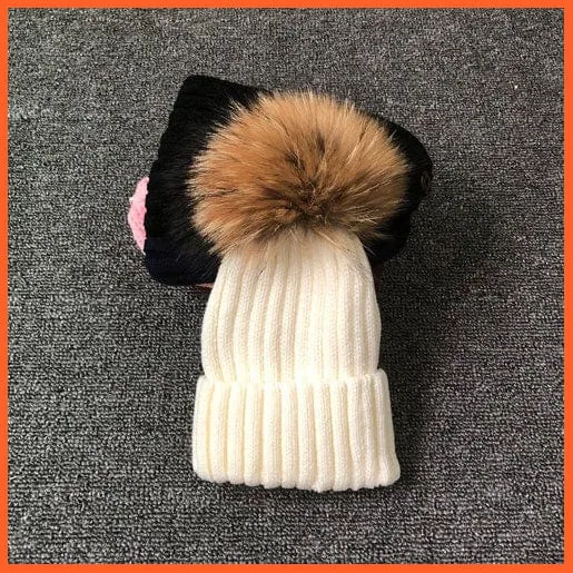Winter Brand Kids Fur Pom Poms Hats |  Winter Hat For Women Hat Knitted Beanies Cap Hat Thick Women Skullies Beanies