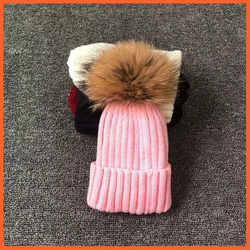 Winter Brand Kids Fur Pom Poms Hats |  Winter Hat For Women Hat Knitted Beanies Cap Hat Thick Women Skullies Beanies