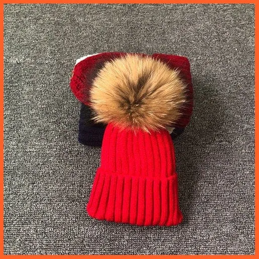 Winter Brand Kids Fur Pom Poms Hats |  Winter Hat For Women Hat Knitted Beanies Cap Hat Thick Women Skullies Beanies