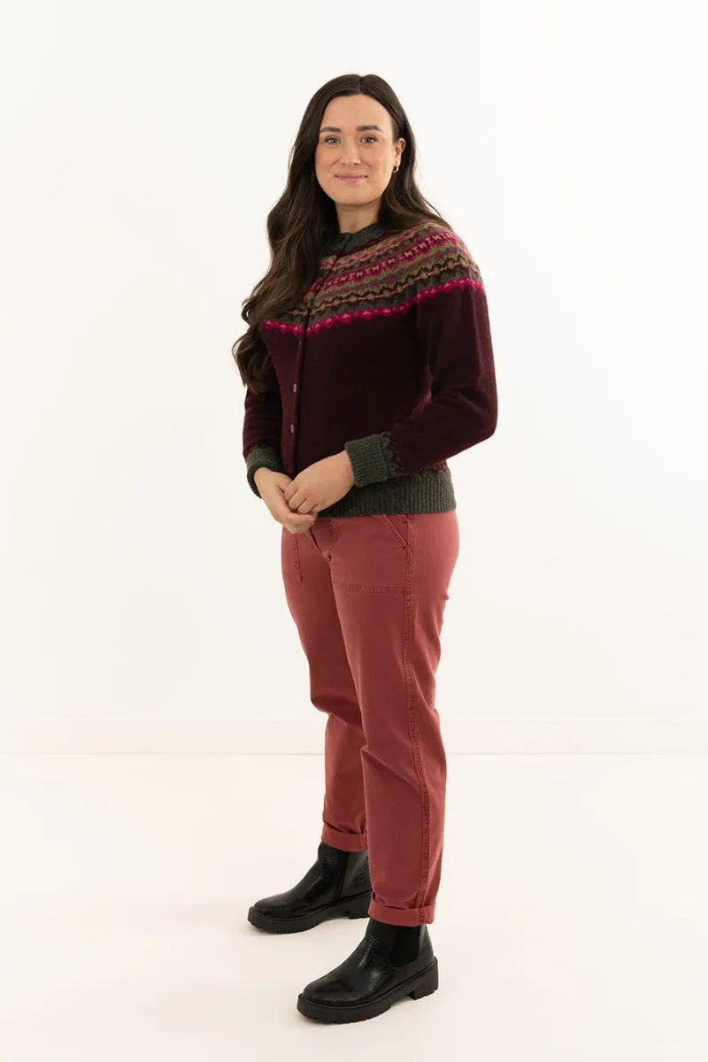 Womens Crathie Fair isle Cardigan - Burgundy