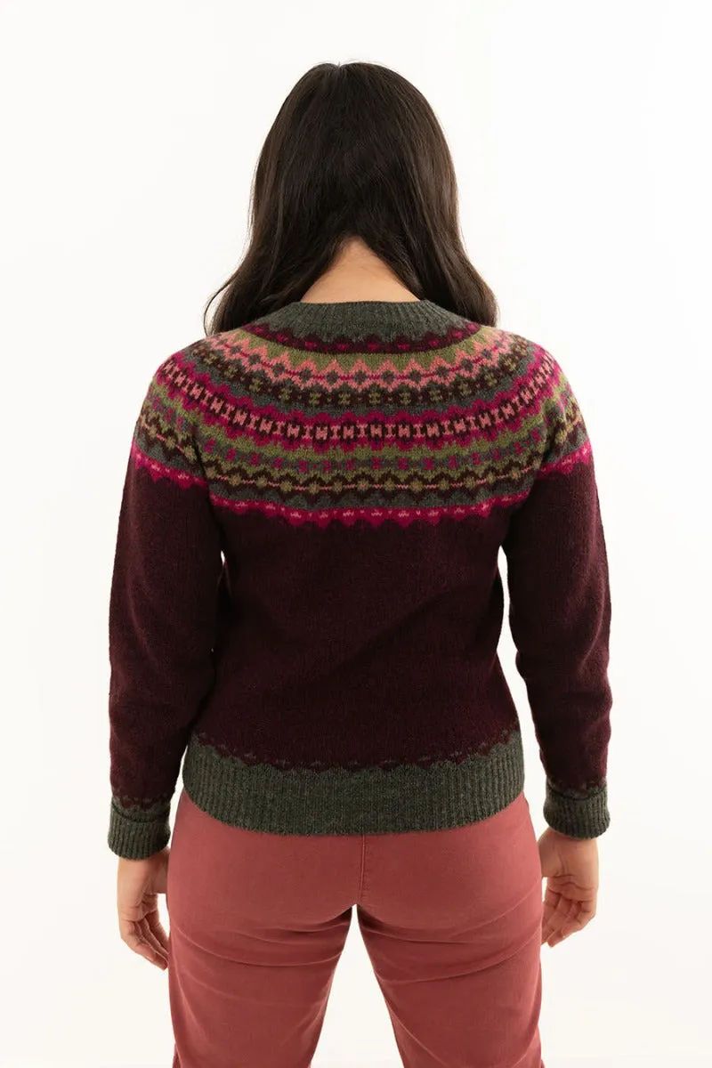 Womens Crathie Fair isle Cardigan - Burgundy