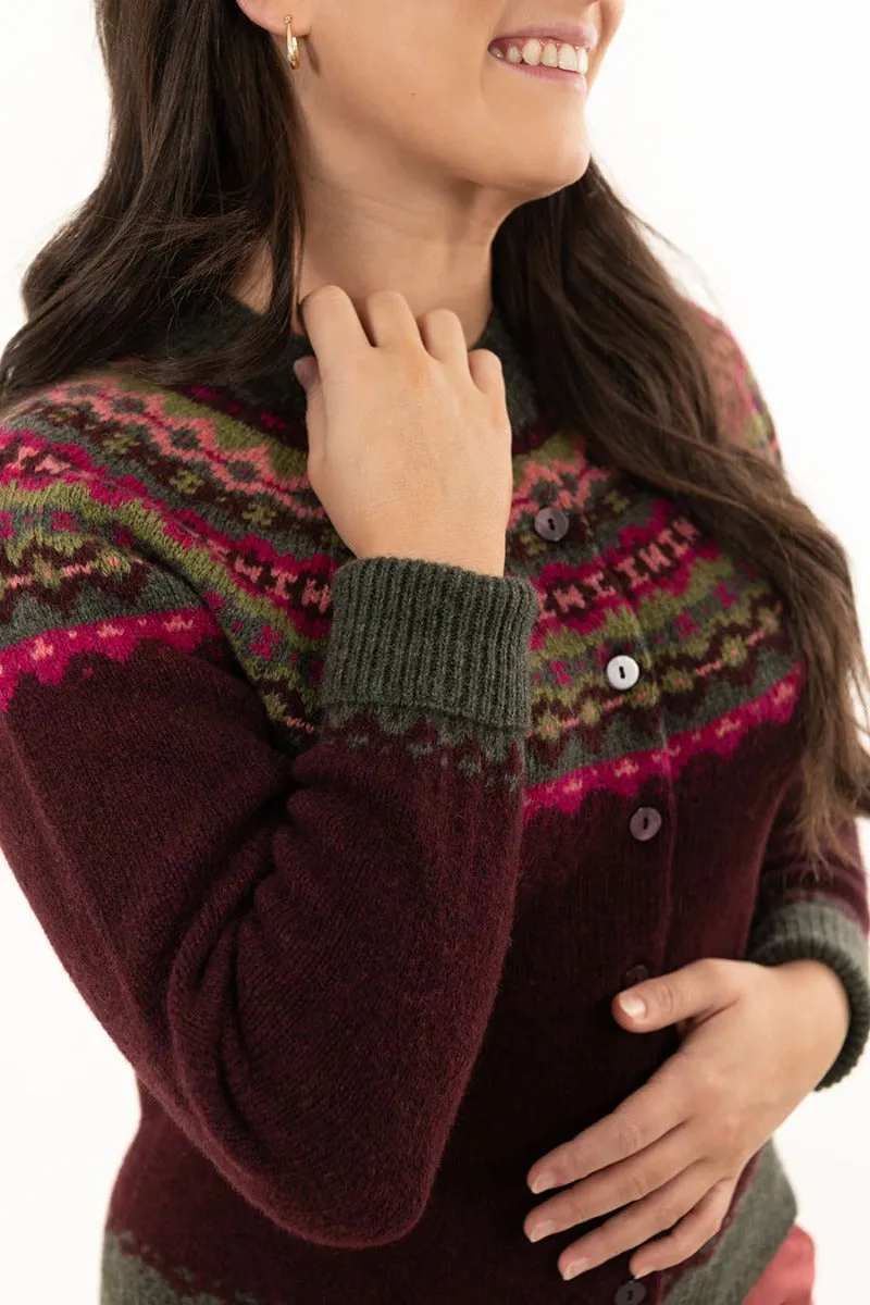 Womens Crathie Fair isle Cardigan - Burgundy