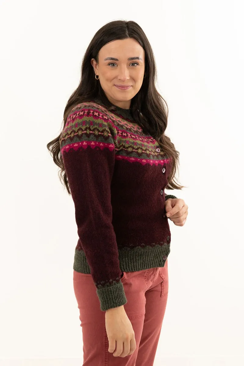 Womens Crathie Fair isle Cardigan - Burgundy