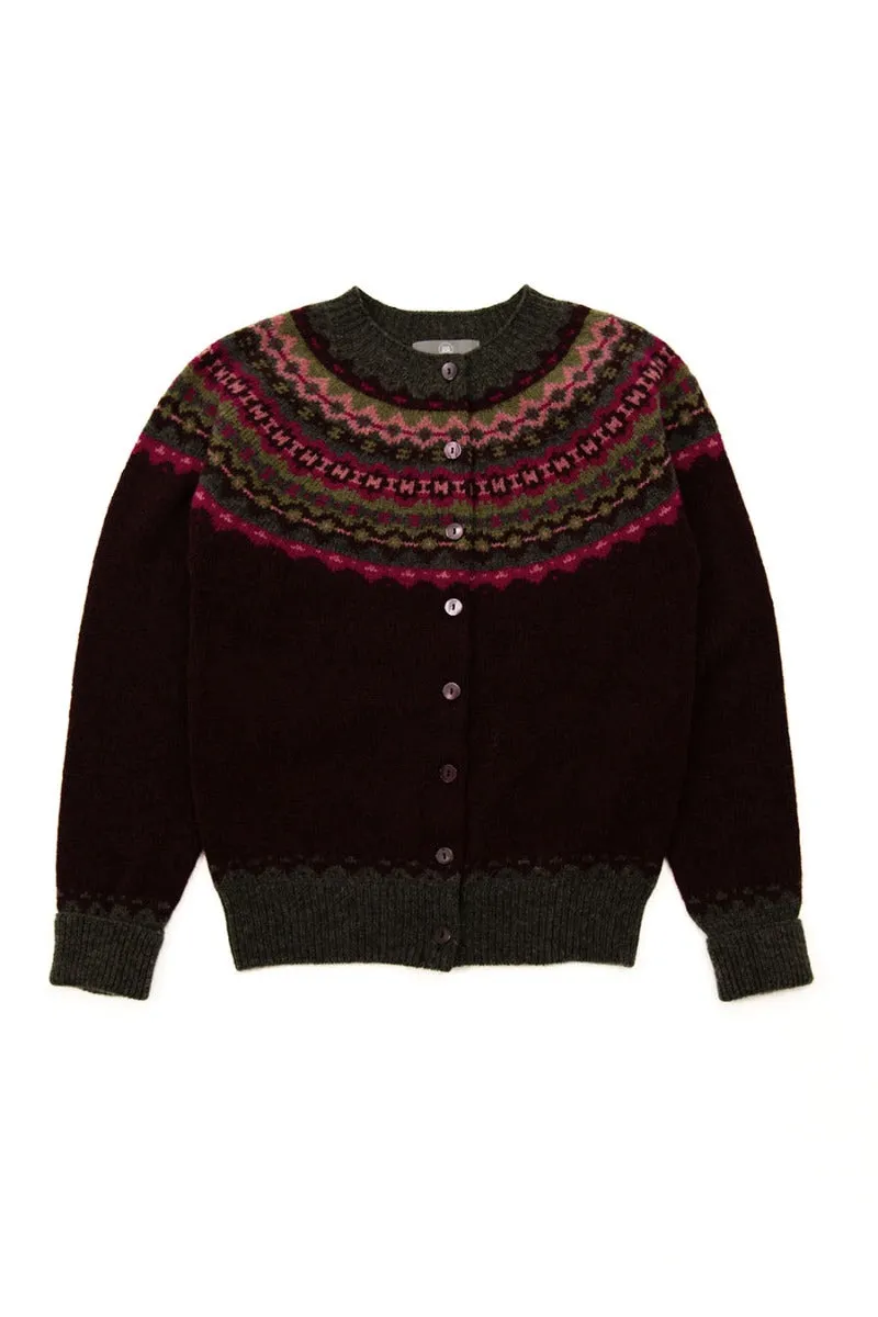 Womens Crathie Fair isle Cardigan - Burgundy