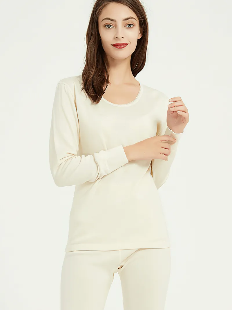 Women's Solid Color Wool Thermal Underwear Set - SF1339