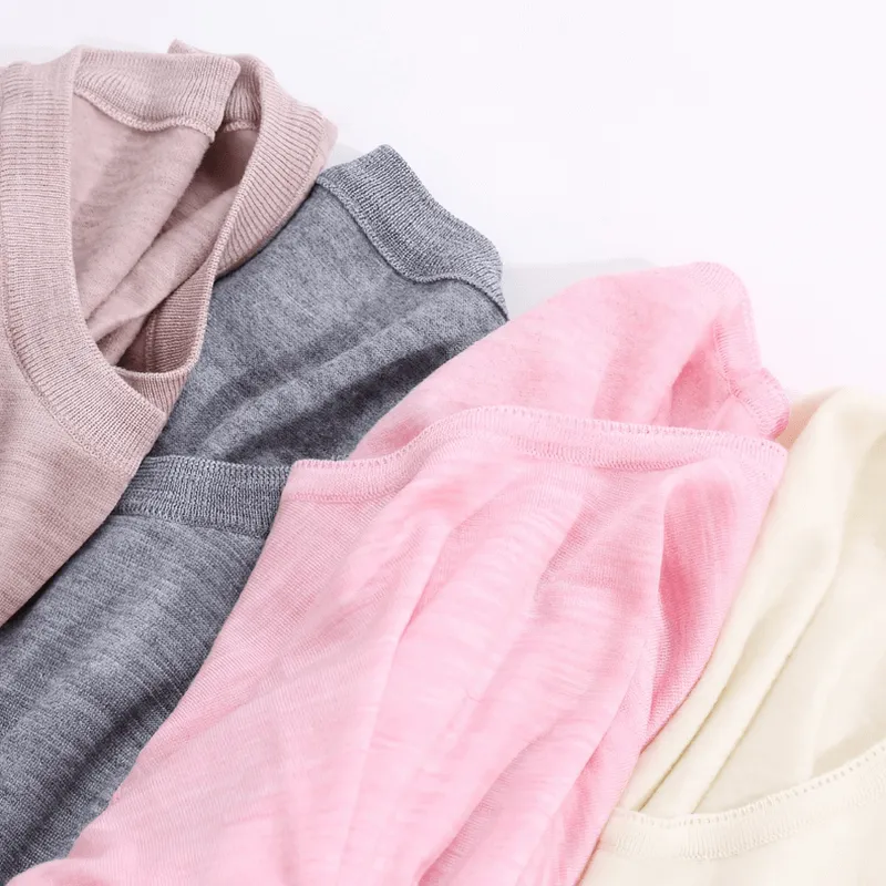 Women's Solid Color Wool Thermal Underwear Set - SF1339
