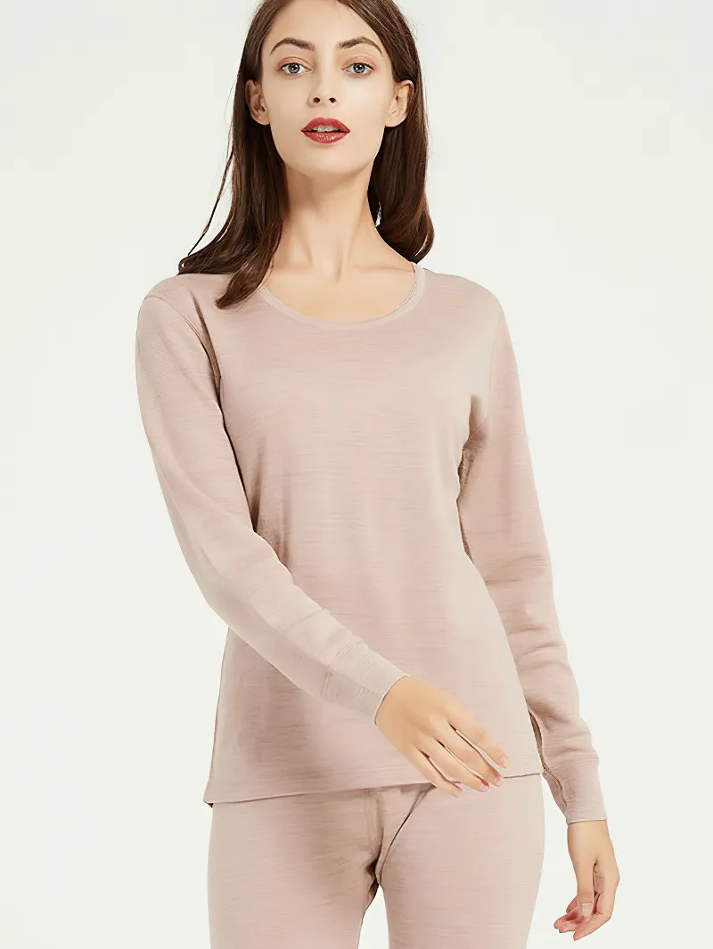 Women's Solid Color Wool Thermal Underwear Set - SF1339