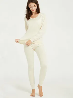 Women's Solid Color Wool Thermal Underwear Set - SF1339
