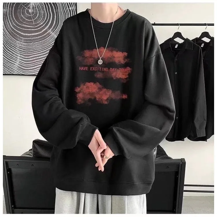 xiangtuibao M-8XL 5 Color Sweatshirts  Men's Fashion tie-dye clouds Printed O-neck Sweater for Men's Loose Hip-Hop Long-sleeved Sweater